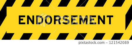 Yellow and black color with line striped label banner with word endorsement 121542089