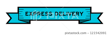 Ribbon label banner with word express delivery in blue color on white background Ribbon label banner with word express delivery in blue color on white background 121542091