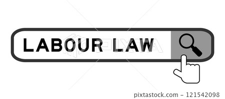 Search banner in word labour law with hand over magnifier icon on white background 121542098
