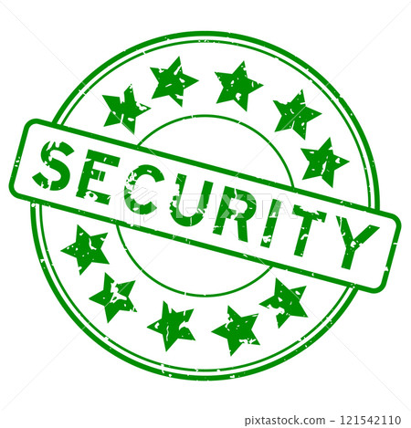 Grunge green security word with star icon round rubber seal stamp on white background Grunge green security word with star icon round rubber seal stamp on white background 121542110