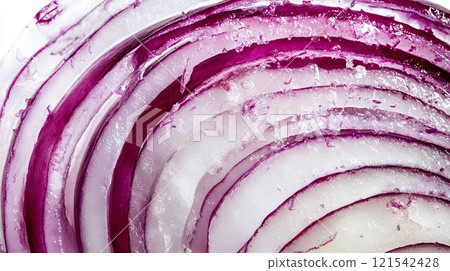 Slice of purple onion, macro photography. Fresh food and texture concept 121542428