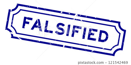 Grunge blue falsified word square rubber stamp on white background 121542469