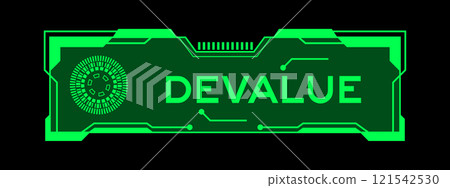Green color of futuristic hud banner that have word devalue on user interface screen on black background Green color of futuristic hud banner that have word devalue on user interface screen on black background 121542530