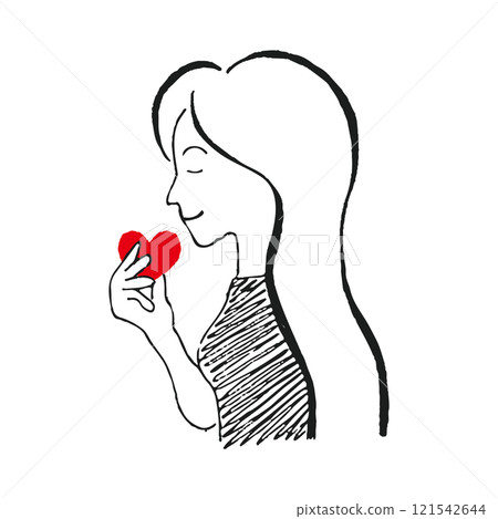 Hand-drawn illustration of a woman and a heart, peace-loving woman illustration Hand-drawn illustration of a woman and a heart, peace-loving woman illustration 121542644