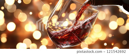 Pouring Red Wine into a Glass with Blurred Background 121542692