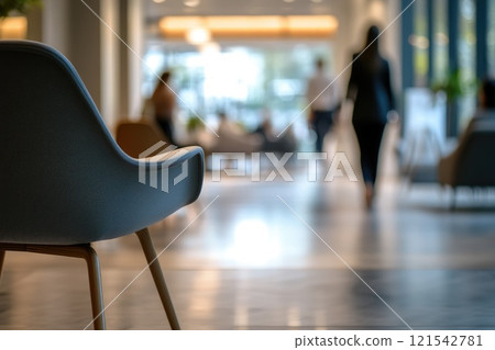 Productive Office Workspace with Cozy Ambiance and Blurred Motion Background 121542781