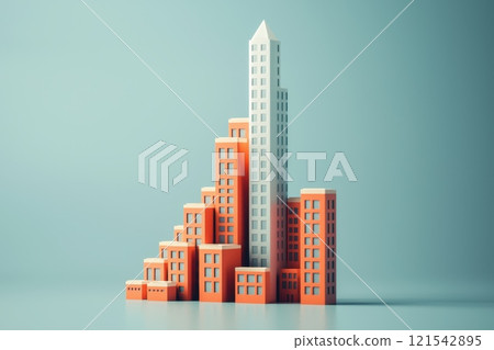 Modern Architectural Model of Skyscrapers and Buildings in Bright Colors on a Minimalist Background Modern Architectural Model of Skyscrapers and Buildings in Bright Colors on a Minimalist Background 121542895
