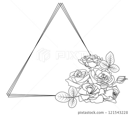 Decorative triangle frame with roses and leaves 121543228