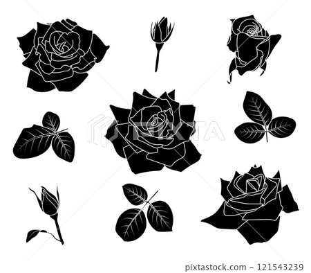 Various rose silhouette shapes set 121543239