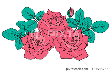 Roses Floral Composition. Flowers bouquet, buds and leaves Roses Floral Composition. Flowers bouquet, buds and leaves 121543256
