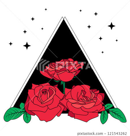 Horizontal floral composition. Triangle geometric illustration 121543262
