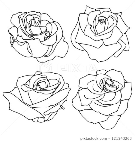 Set of outline black roses silhouettes. Set of outline black roses silhouettes. 121543263
