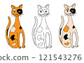 Silhouettes of a sitting cat, isolated on a white background. 121543276
