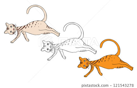 A domestic cat lying on its side and looking up. Doodle element A domestic cat lying on its side and looking up. Doodle element 121543278