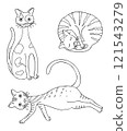 A set of images of cute funny cats. Stickers in hand draw doodle style. 121543279