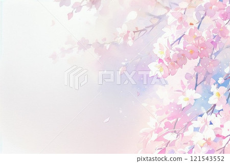 Landscape with cherry blossoms, watercolor style 121543552