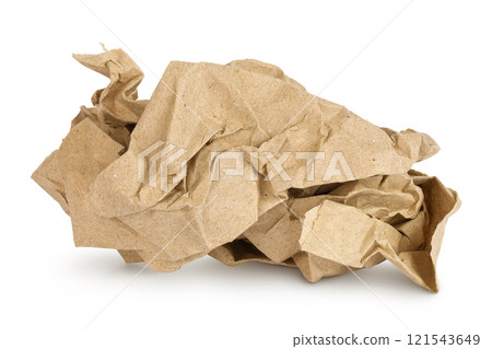 Crumpled brown sheet of paper isolated on white background Crumpled brown sheet of paper isolated on white background 121543649