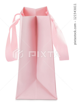 Recycled pink paper kraft shopping bag isolated on a white background Recycled pink paper kraft shopping bag isolated on a white background 121543811