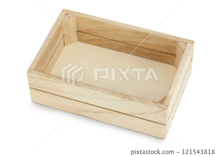 Empty wooden crate isolated on white background 121543818