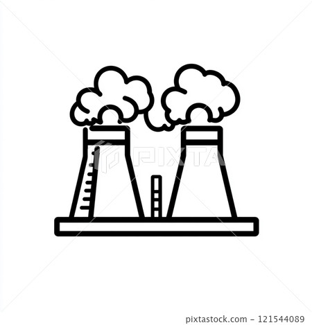 Outline icon of a nuclear power plant with black line on a white background. Outline icon of a nuclear power plant with black line on a white background. 121544089
