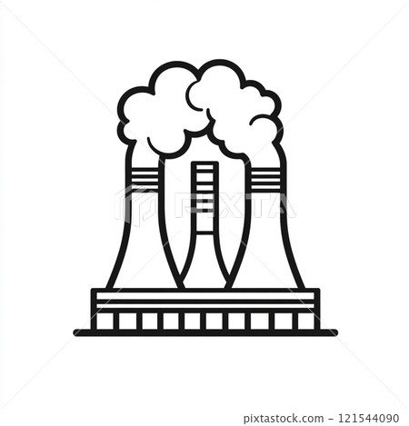 Outline icon of a nuclear power plant with black line on a white background. 121544090