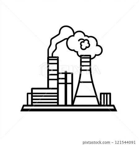 Outline icon of a nuclear power plant with black line on a white background. Outline icon of a nuclear power plant with black line on a white background. 121544091