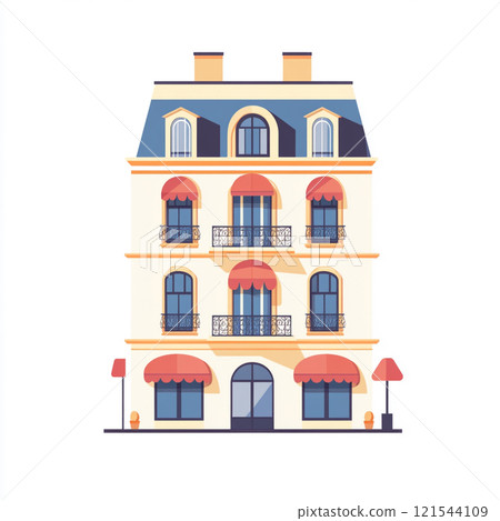 Flat icon of vintage a hotel facade on white clean background. 121544109