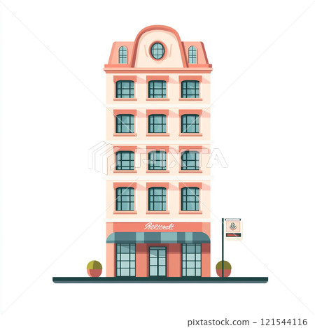 Flat icon of vintage a hotel facade on white clean background. 121544116