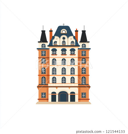 Flat icon of vintage a hotel facade on white clean background. 121544133