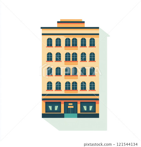 Flat icon of vintage a hotel facade on white clean background. Flat icon of vintage a hotel facade on white clean background. 121544134
