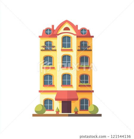 Flat icon of vintage a hotel facade on white clean background. 121544136