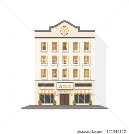 Flat icon of vintage a hotel facade on white clean background. Flat icon of vintage a hotel facade on white clean background. 121544137