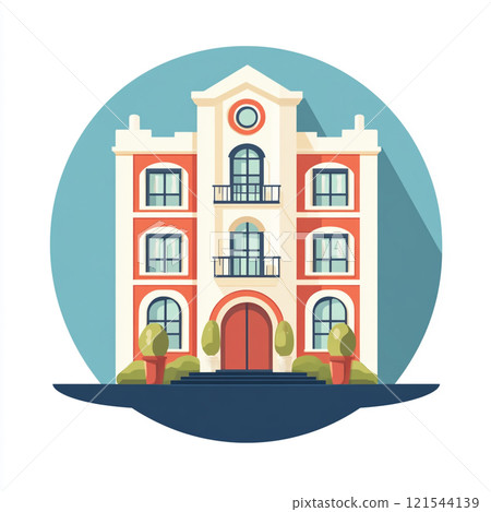 Flat icon of vintage a hotel facade on white clean background. 121544139