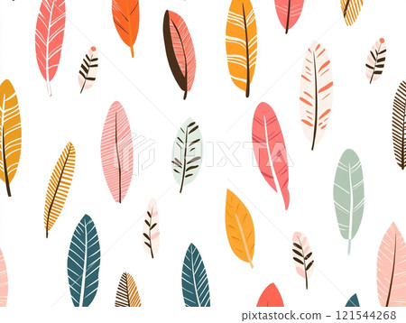 A colorful feather pattern with simple shapes and bold colors. A colorful feather pattern with simple shapes and bold colors. 121544268