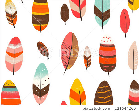 A colorful feather pattern with simple shapes and bold colors. A colorful feather pattern with simple shapes and bold colors. 121544269