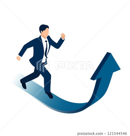 奔跑的人和上升的箭頭的插圖，向量 121544546