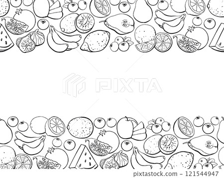 Hand Drawn Fruit Banner with Text Place, Healthy Food Menu Template. Vector Line Illustration 121544947