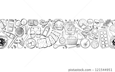 Baking Recipe Border Repeat Vector Pattern in Vintage Style with Doodles Baking Recipe Border Repeat Vector Pattern in Vintage Style with Doodles 121544951