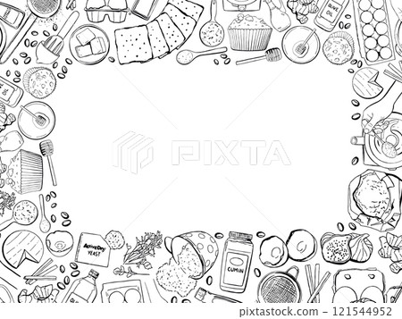 Baking Recipe Frame Vector Template in Vintage Style with Doodles 121544952
