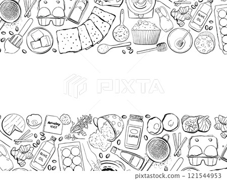 Baking Recipe Seamless Vector Pattern in Vintage Style with Doodles Baking Recipe Seamless Vector Pattern in Vintage Style with Doodles 121544953
