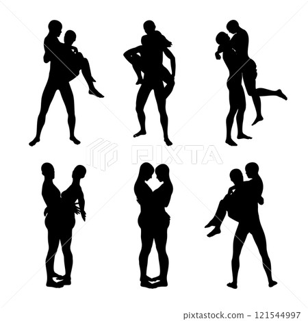Silhouettes of Embracing Couple 121544997