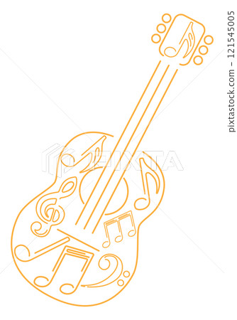 Yellow line guitar with music notes 121545005