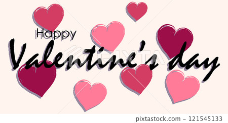 Happy Valentine day background. Banner design horizontal with phrase and different hand drawn textured heart. Romantic holiday backdrop for poster. Cute decorative love. Vector illustration Happy Valentine day background. Banner design horizontal with phrase and different hand drawn textured heart. Romantic holiday backdrop for poster. Cute decorative love. Vector illustration 121545133