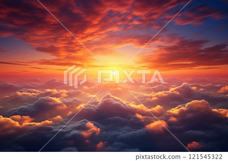 utterly mesmerizing sunset where colorful clouds are ignited by the setting sun, creating a scene of epic proportions a breathtaking and vivid sunset landscape. Created with generative AI tools 121545322