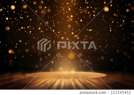 a celebratory stage is enlivened by a cascade of golden confetti, offering a mockup ideal for award ceremonies, jubilees, New Years parties, or product presentations. Created with generative AI tools a celebratory stage is enlivened by a cascade of golden confetti, offering a mockup ideal for award ceremonies, jubilees, New Years parties, or product presentations. Created with generative AI tools 121545452