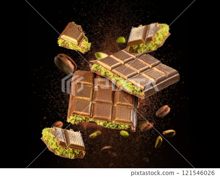Tasty pistachio chocolate bars 121546026