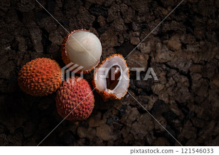 Close up of three lychees 121546033