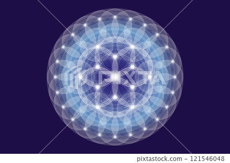 Seed Flower of life lotus icon, logo mandala sacred geometry, symbol of harmony and balance. Mystical talisman, white circles lines vector isolated on blue background Seed Flower of life lotus icon, logo mandala sacred geometry, symbol of harmony and balance. Mystical talisman, white circles lines vector isolated on blue background 121546048