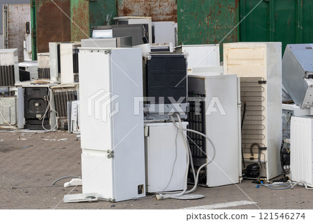 Discarded Refrigerators and Washing Machines at Junkyard Discarded Refrigerators and Washing Machines at Junkyard 121546274