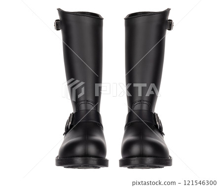 Front View of Black Leather Boots 121546300